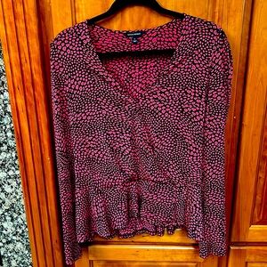 EUC Banana Republic Red Cheetah Print peplum surplus neckline long sleeve blouse